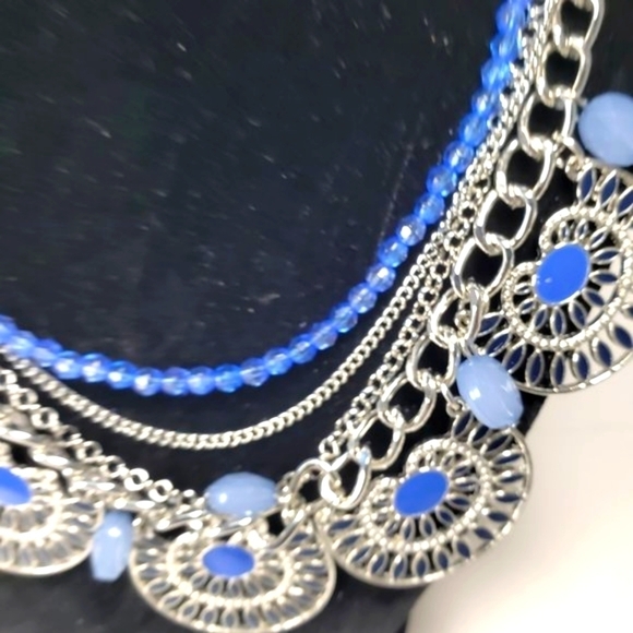 Charming Charlie Layered Silver tone & Blue Filigree Beaded Necklace - Women - Picture 7 of 9